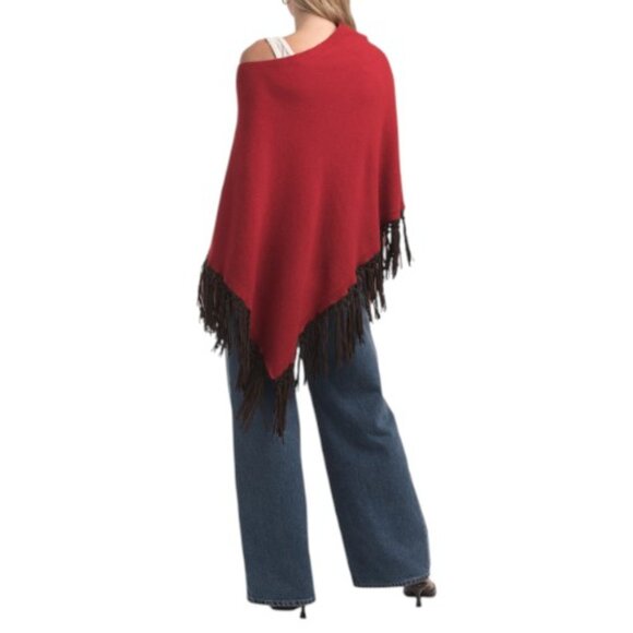 TESMA Made In Italy Cashmere Blend Poncho With Real Suede Fringes - Picture 2 of 2
